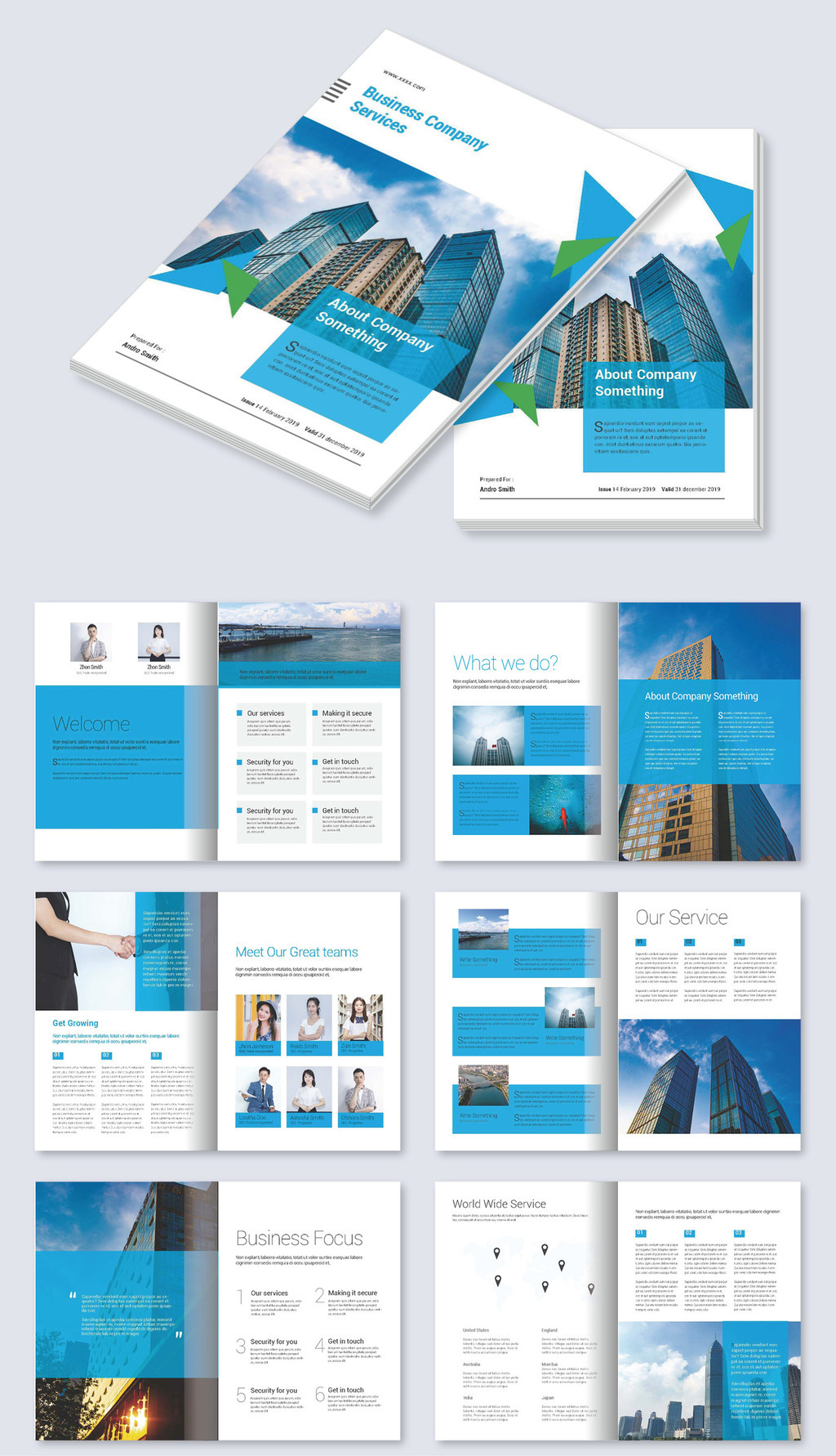 蓝色大气企业宣传画册产品手册ID设计模板 专业设计服务，版权可商用